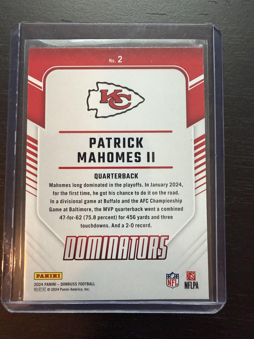 2024 Donruss #2 Patrick Mahomes II Dominators