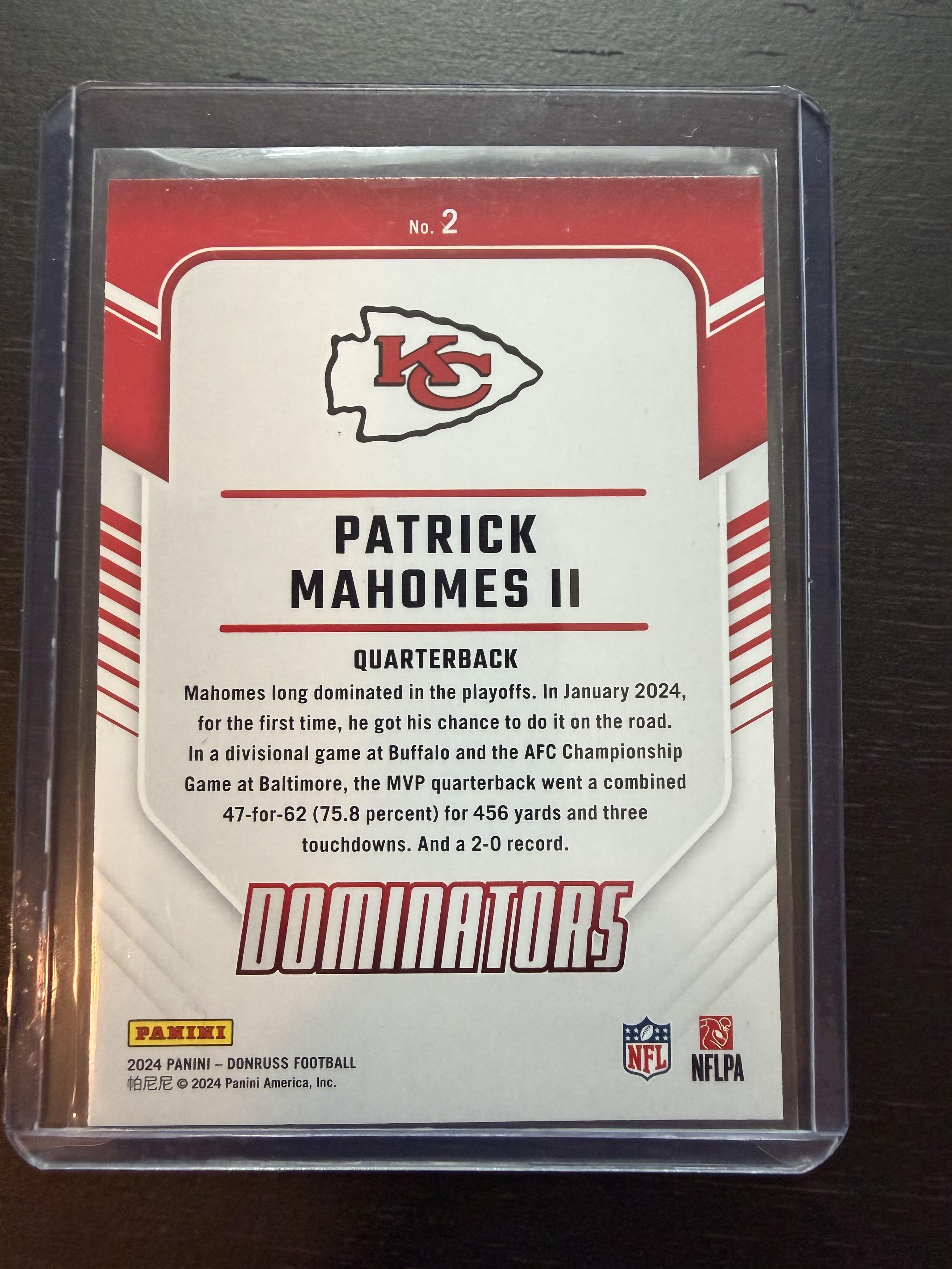 2024 Donruss #2 Patrick Mahomes II Dominators