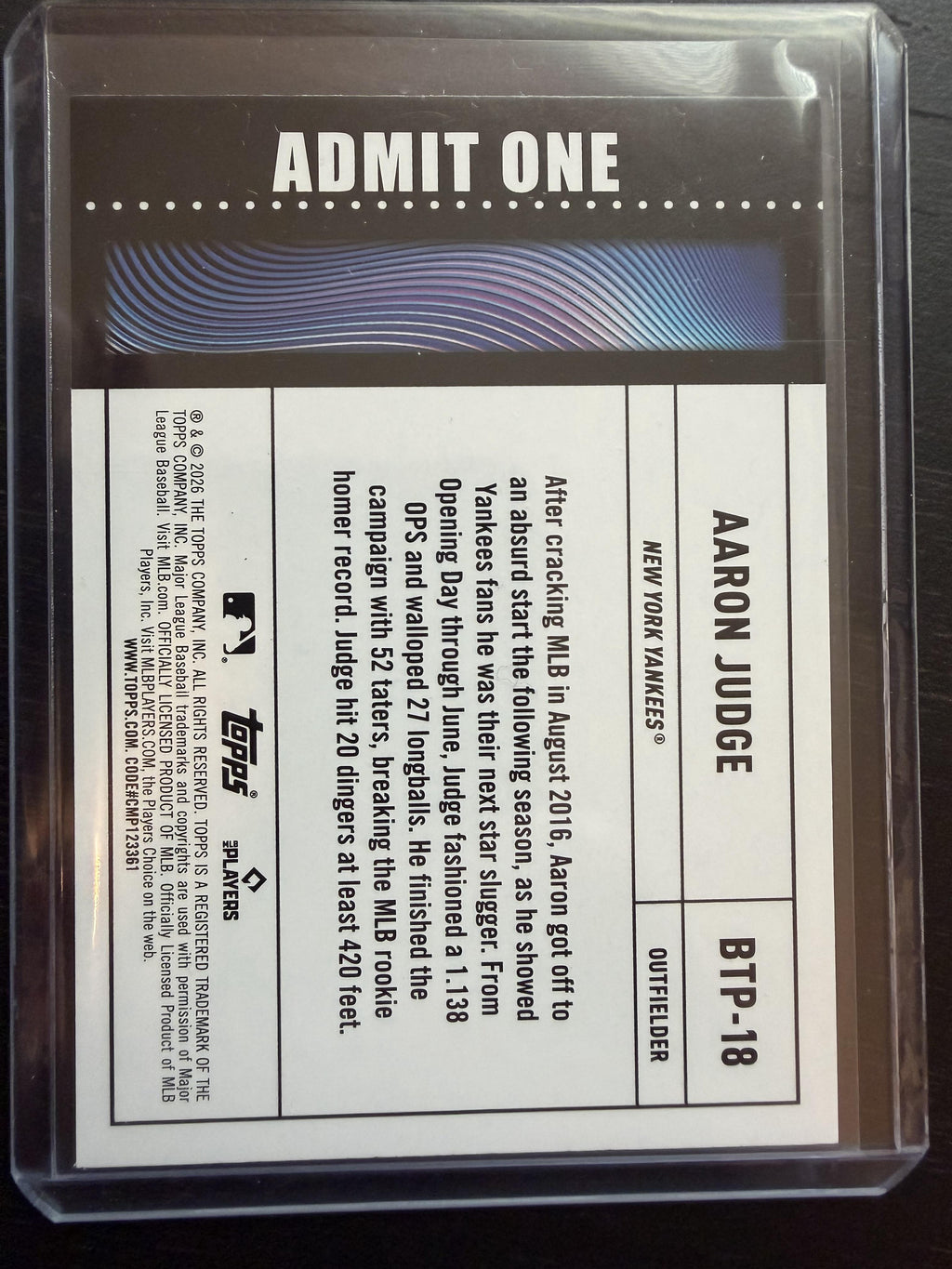 2026 Topps #BTP-18 Aaron Judge Big Ticket Players