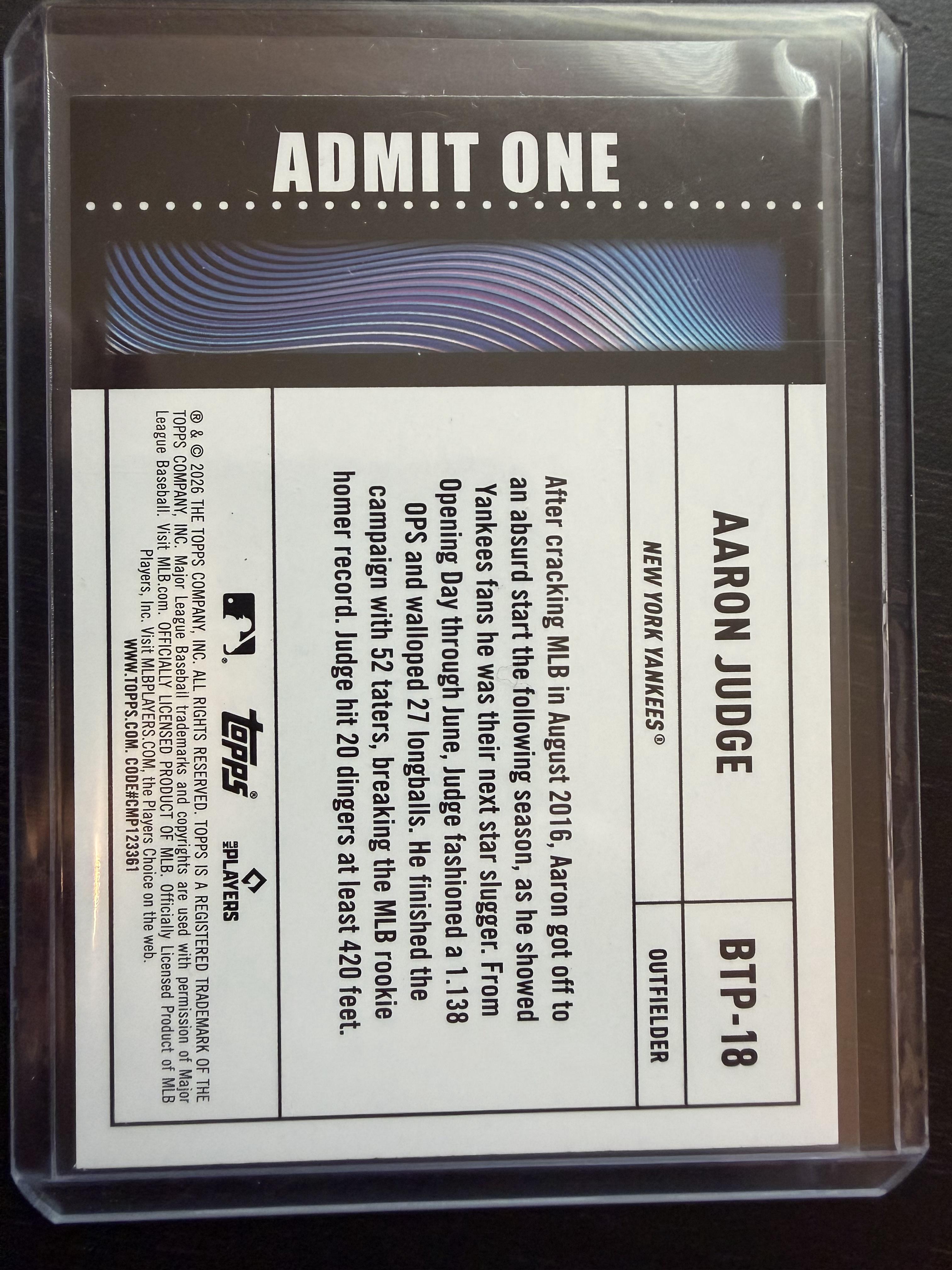 2026 Topps #BTP-18 Aaron Judge Big Ticket Players