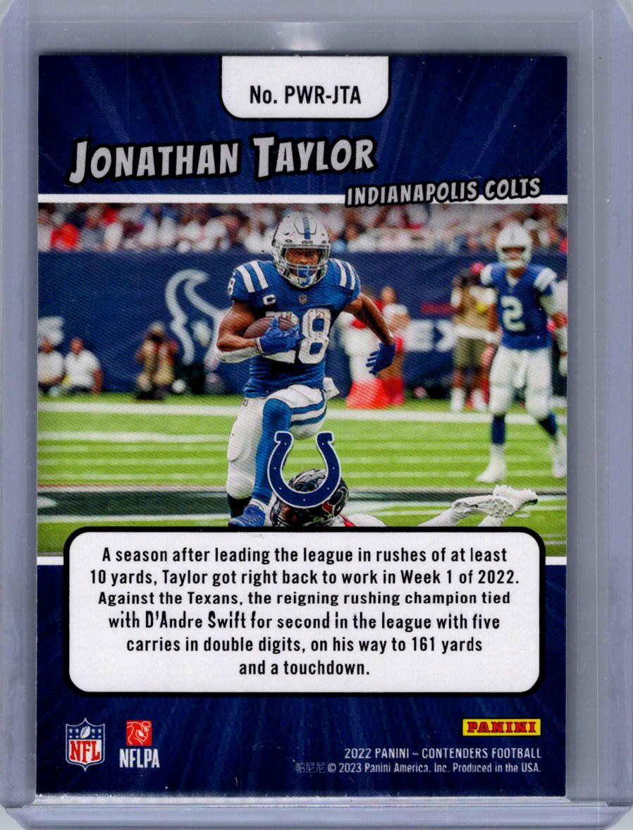 2022 Panini Contenders #PWR-JTA Jonathan Taylor Power Players Emerald