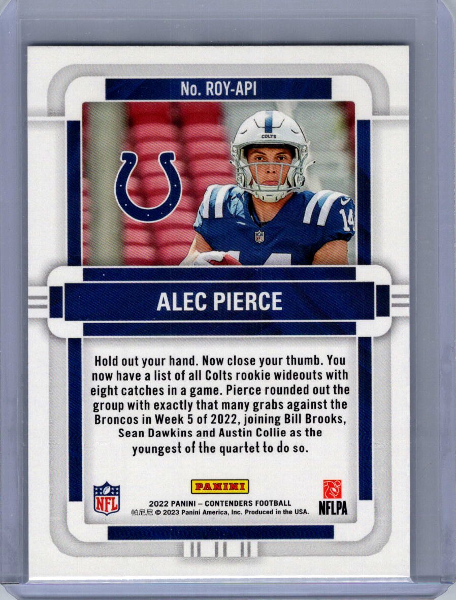 2022 Panini Contenders #ROY-API Alec Pierce Rookie of the Year Contenders