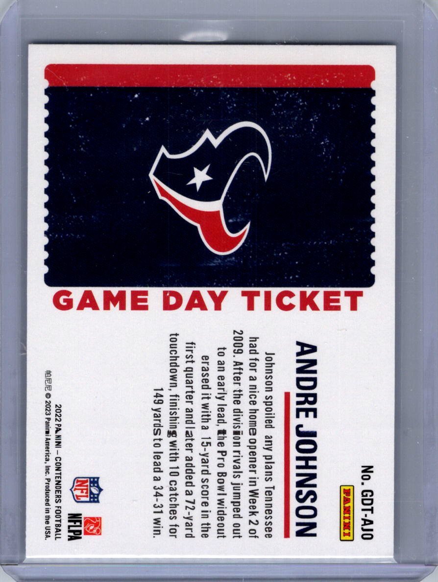 2022 Panini Contenders #GDT-AJO Andre Johnson Game Day Ticket