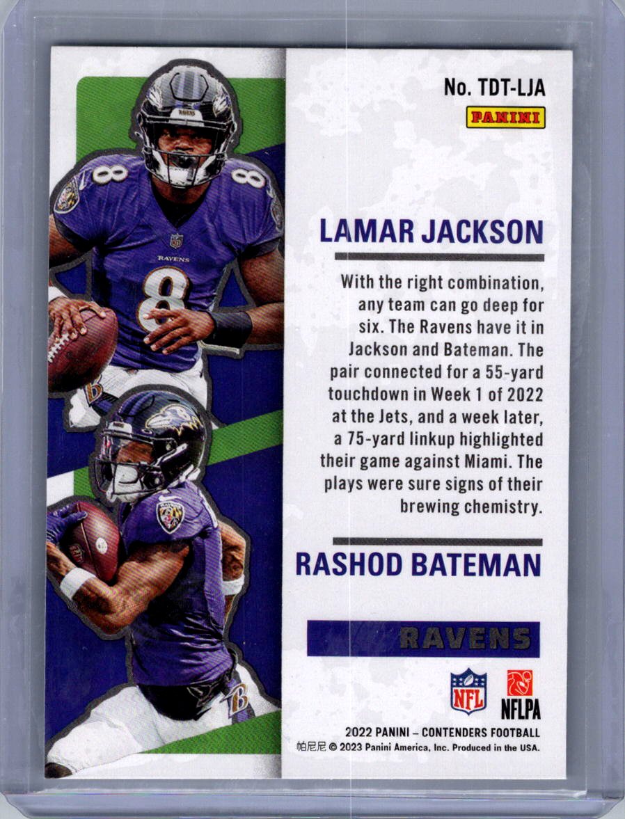 2022 Panini Contenders Lamar Jackson / Rashod Bateman Touchdown Tandems