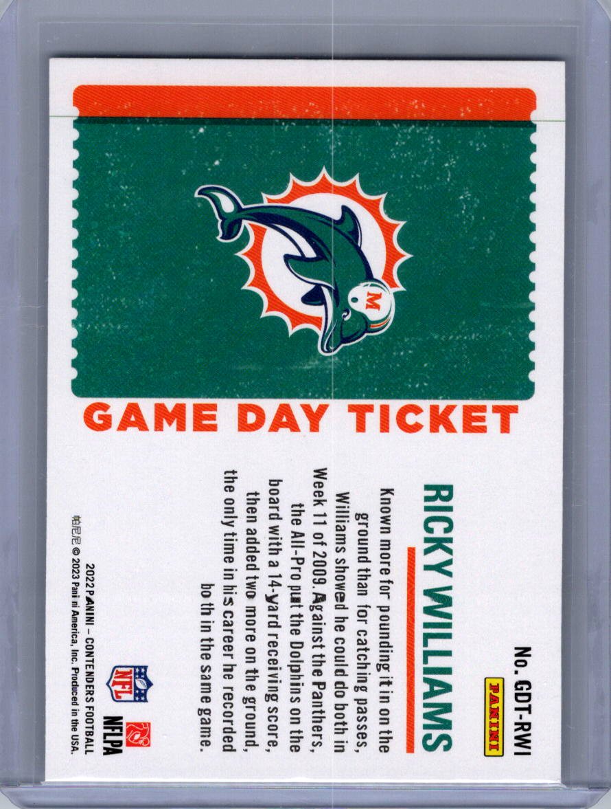 2022 Panini Contenders #GDT-RWI Ricky Williams Game Day Ticket