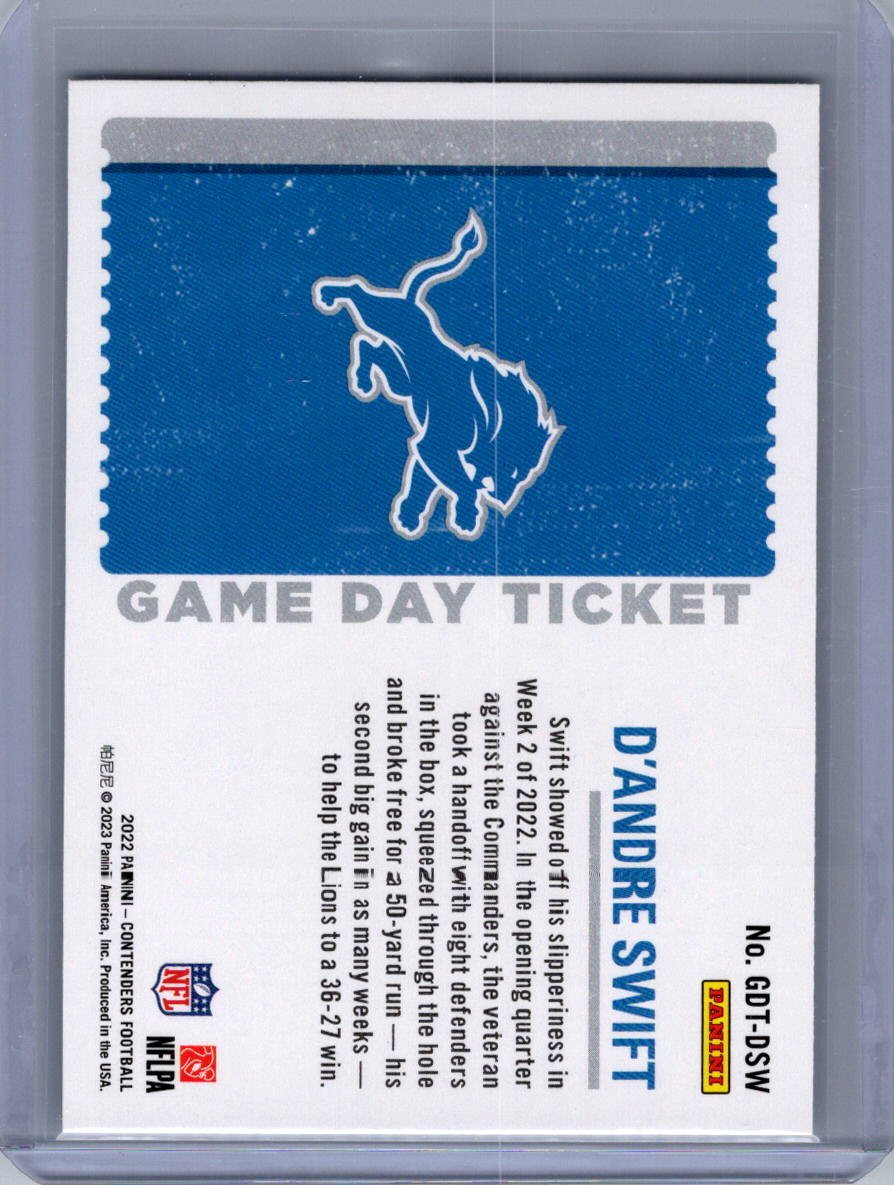 2022 Panini Contenders #GDT-DSW D'Andre Swift Game Day Ticket