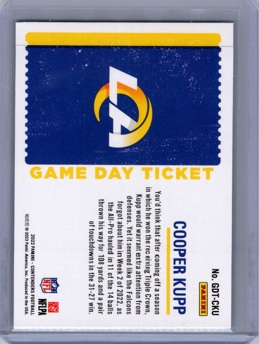 2022 Panini Contenders #GDT-CKU Cooper Kupp Game Day Ticket