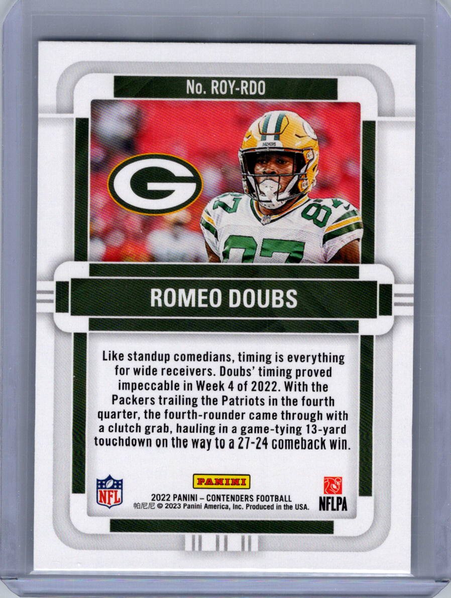 2022 Panini Contenders #ROY-RDO Romeo Doubs Rookie of the Year Contenders