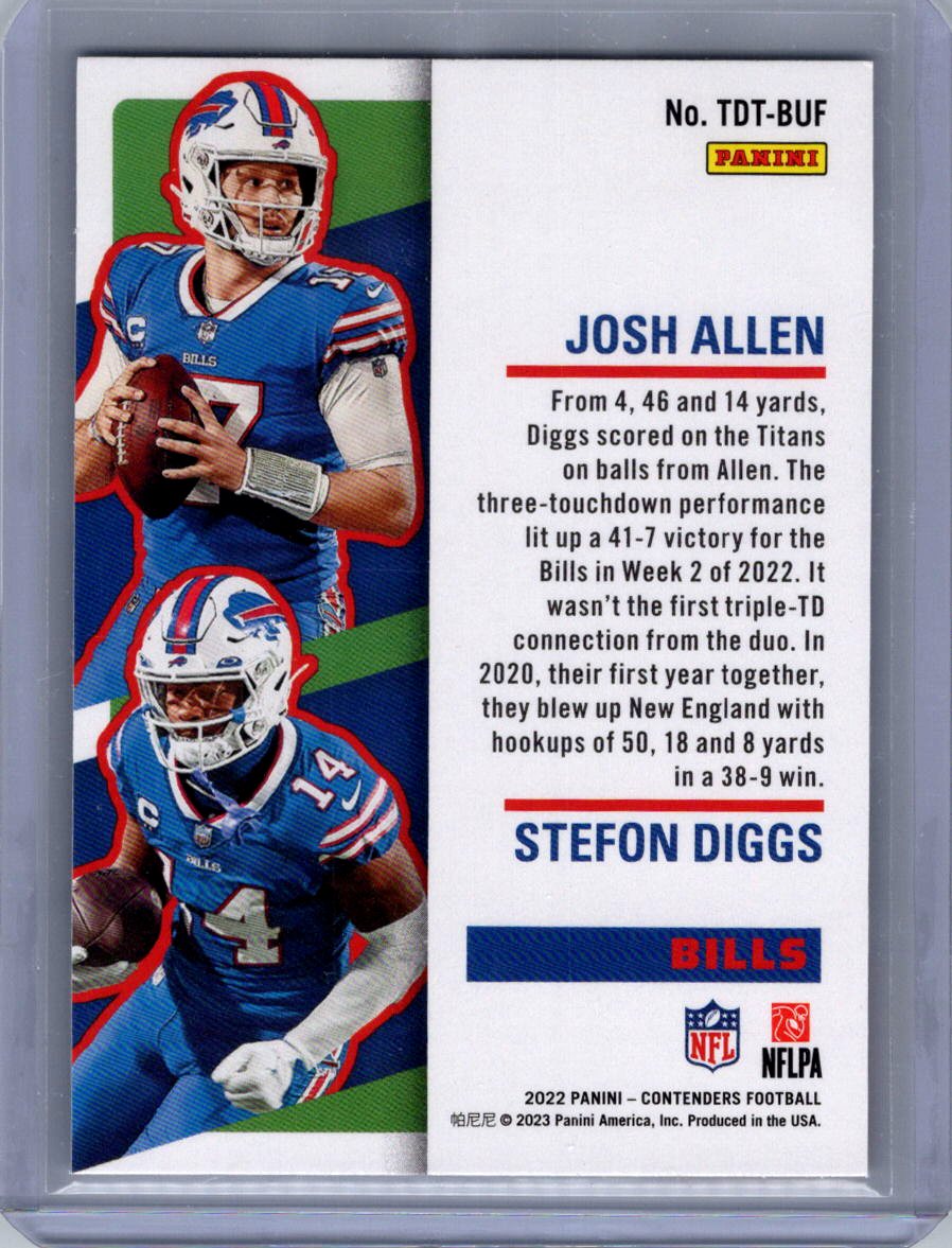 2022 Panini Contenders #TDT-BUF Josh Allen / Stefon Diggs Touchdown Tandems