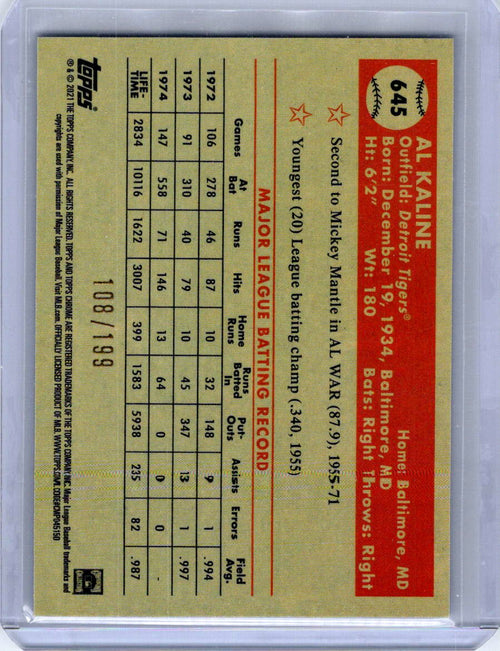 2021 Topps Chrome Platinum Anniversary Al Kaline Mini Diamond Refractor #/199