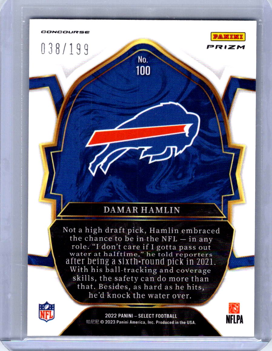 2022 Panini Select #100 Damar Hamlin Blue Prizm #/199