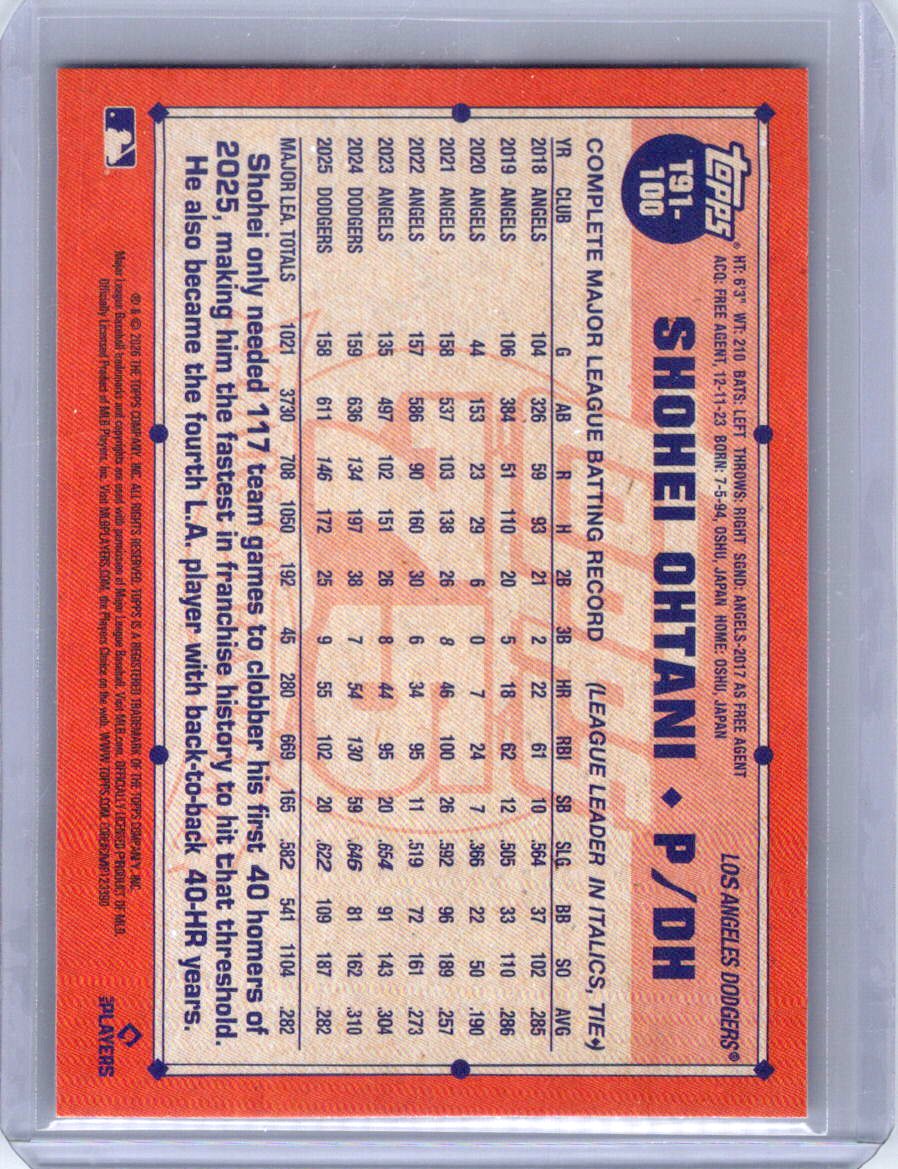 2026 Topps #T91-100 Shohei Ohtani 1991 Topps Baseball 35th Anniversary