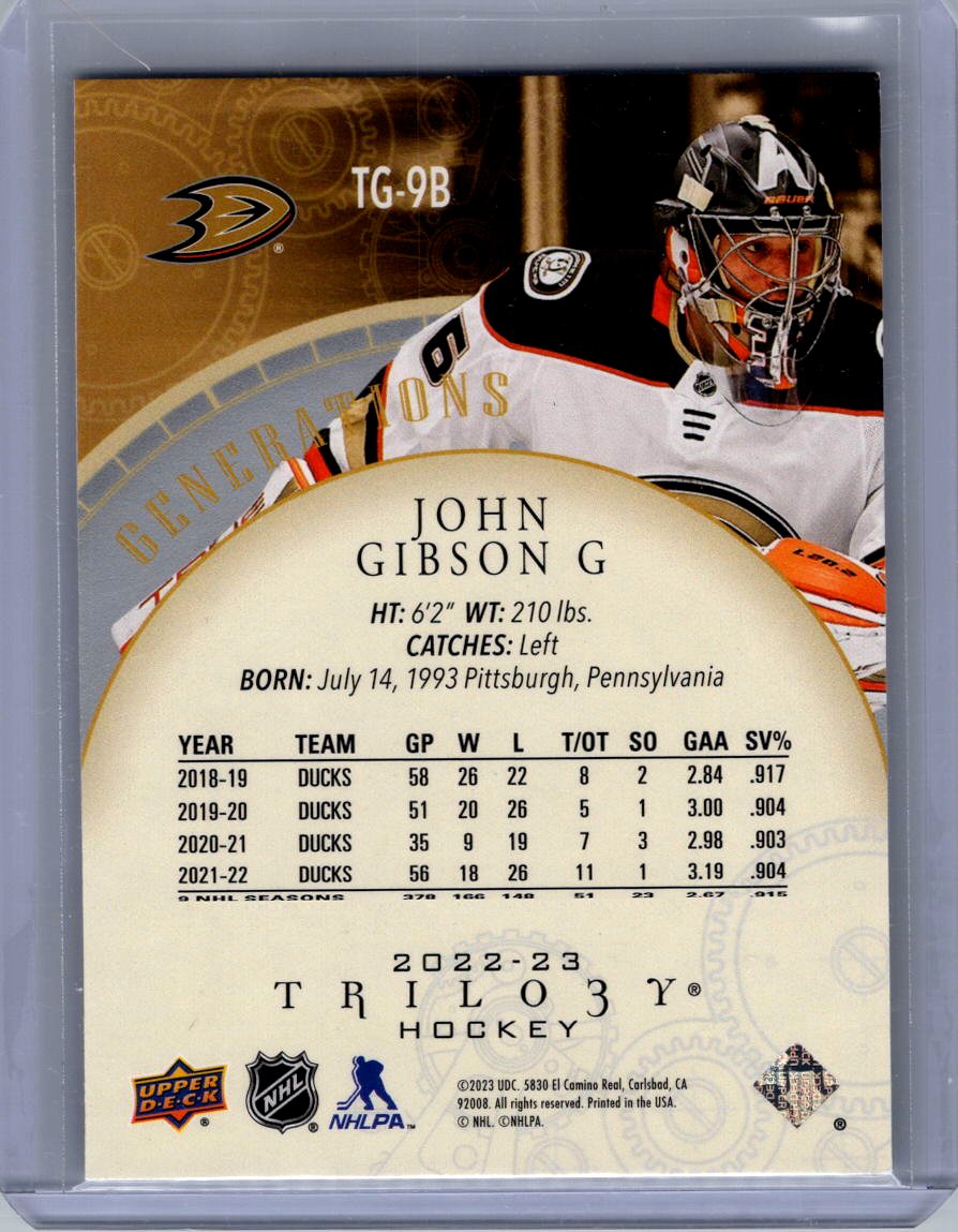 2022-23 Upper Deck Trilogy #TG-9B John Gibson Generations