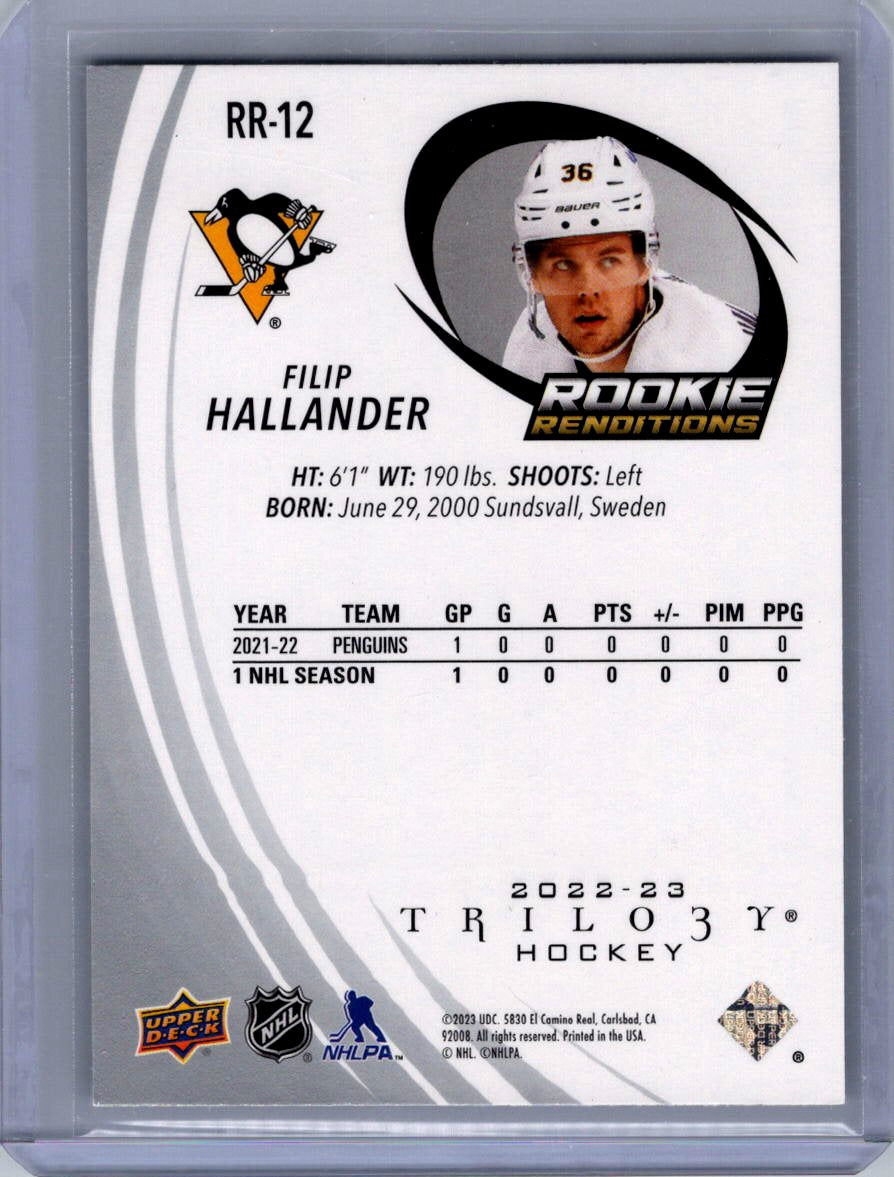 2022-23 Upper Deck Trilogy #RR-12 Filip Hallander Rookie Renditions
