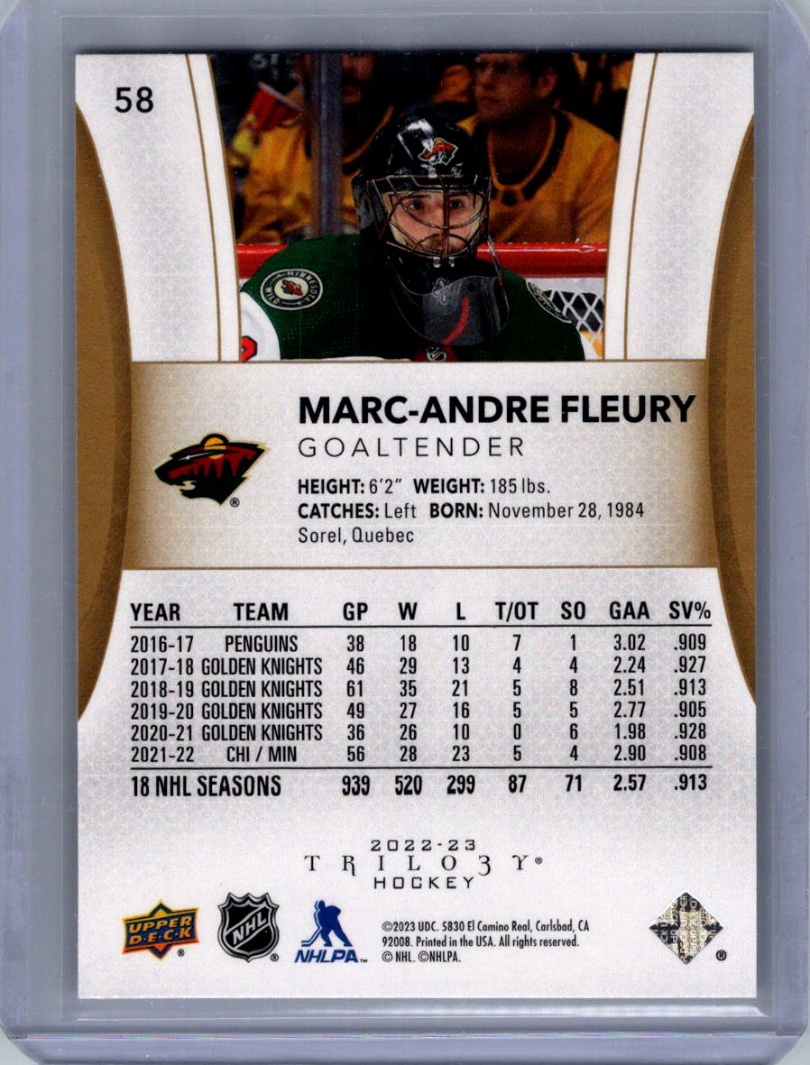 2022-23 Upper Deck Trilogy #58 Marc-Andre Fleury