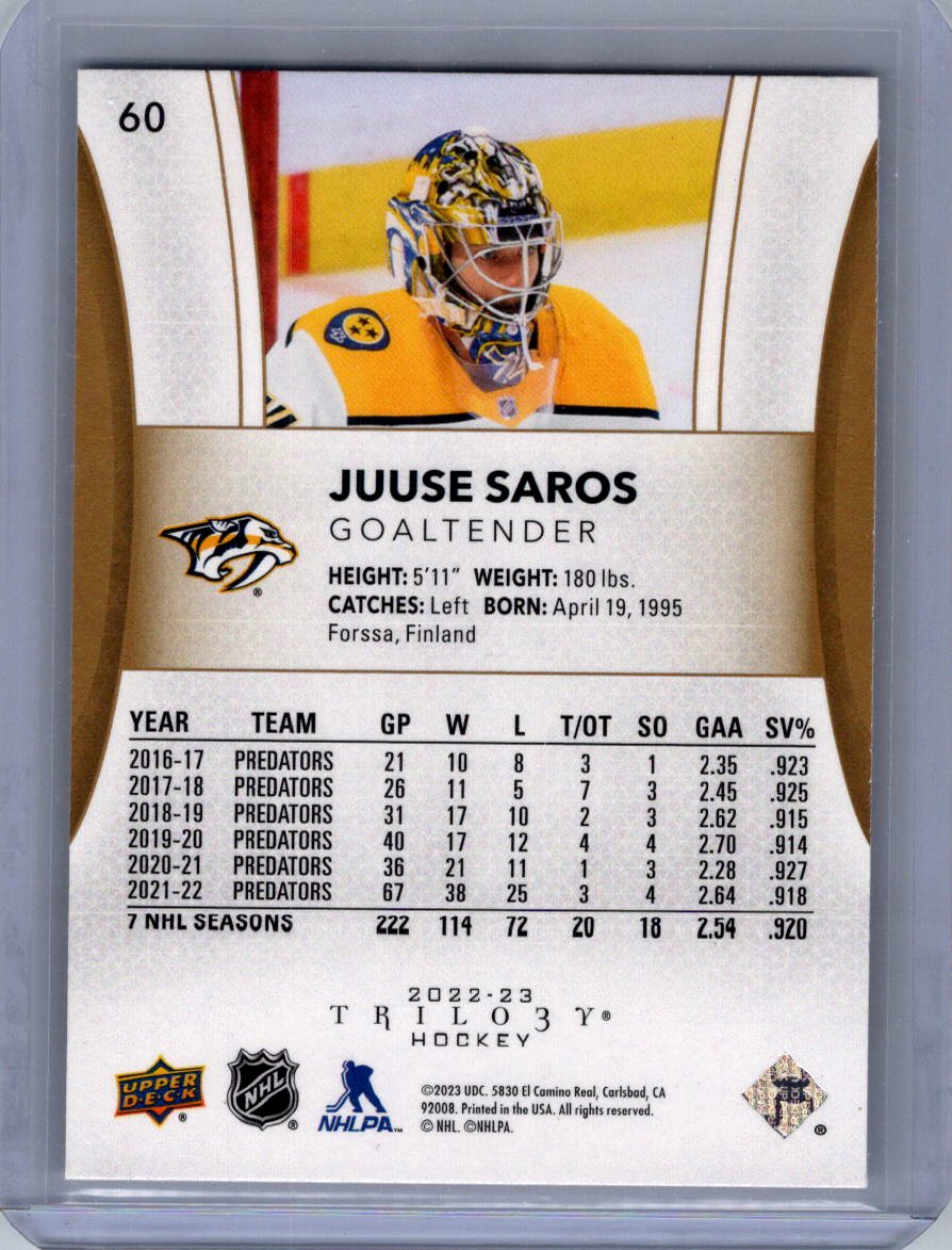 2022-23 Upper Deck Trilogy #60 Juuse Saros