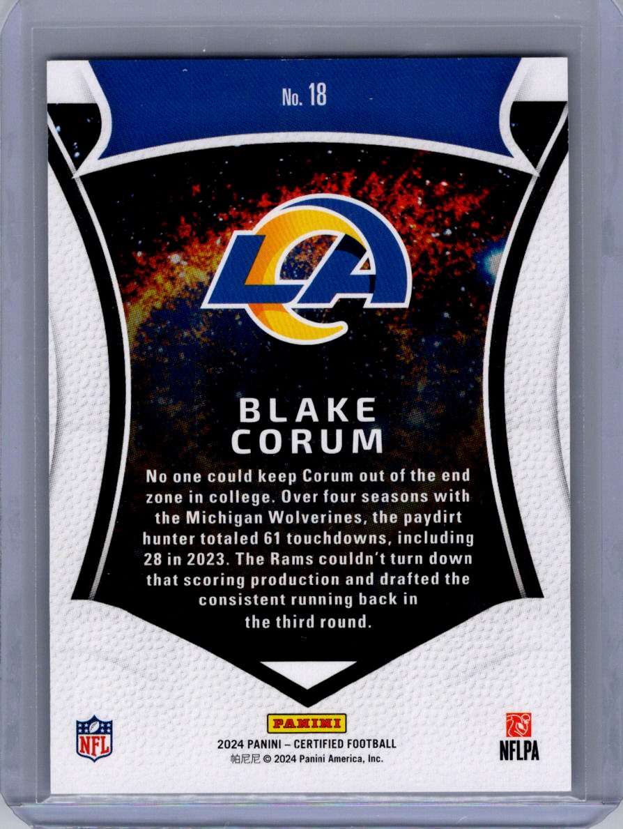2024 Panini Certified #18 Blake Corum Certified Rookies Mirror Pink #/199