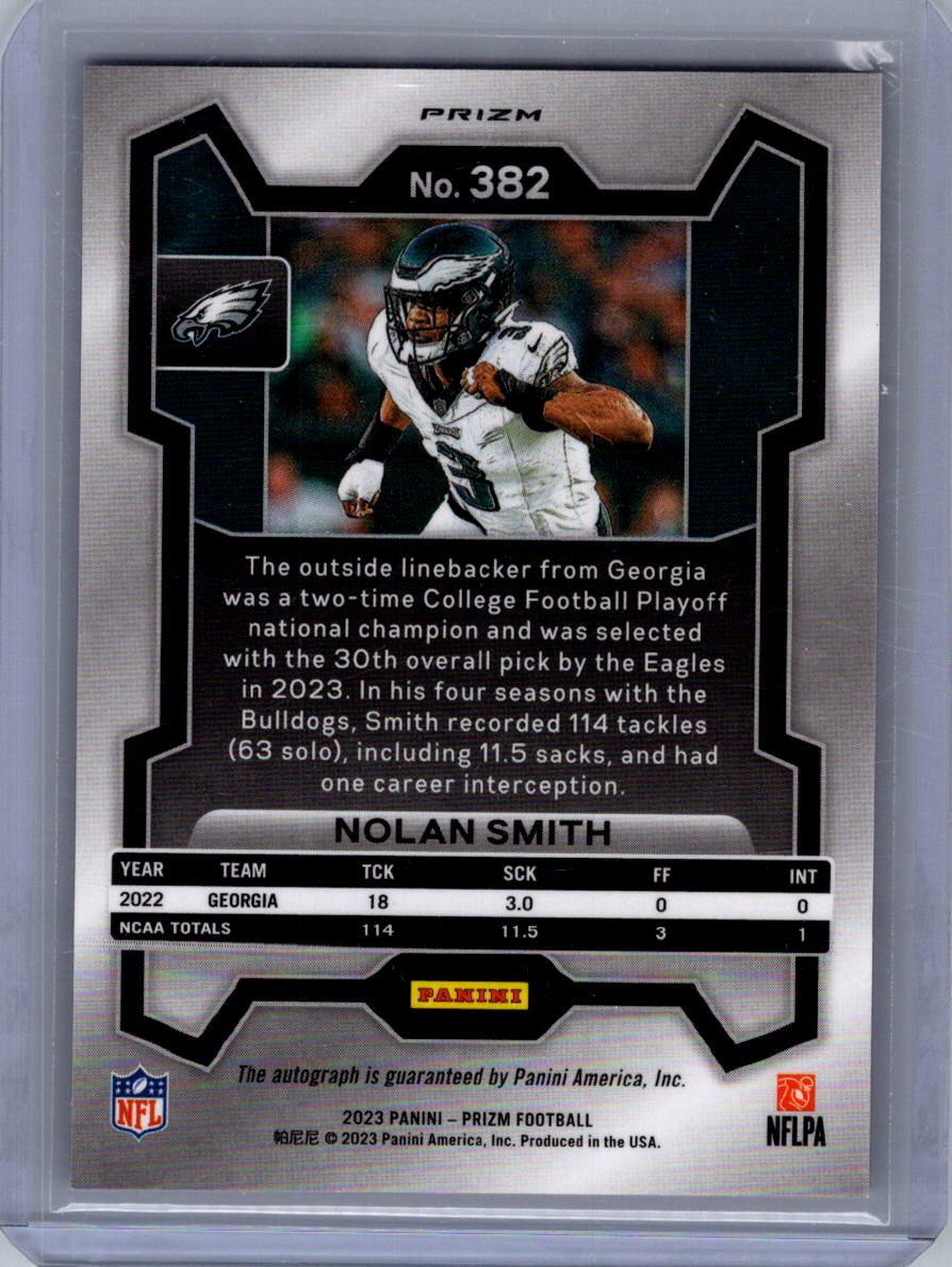 2023 Panini Prizm #382 Nolan Smith Rookie Autographs Prizm Pink