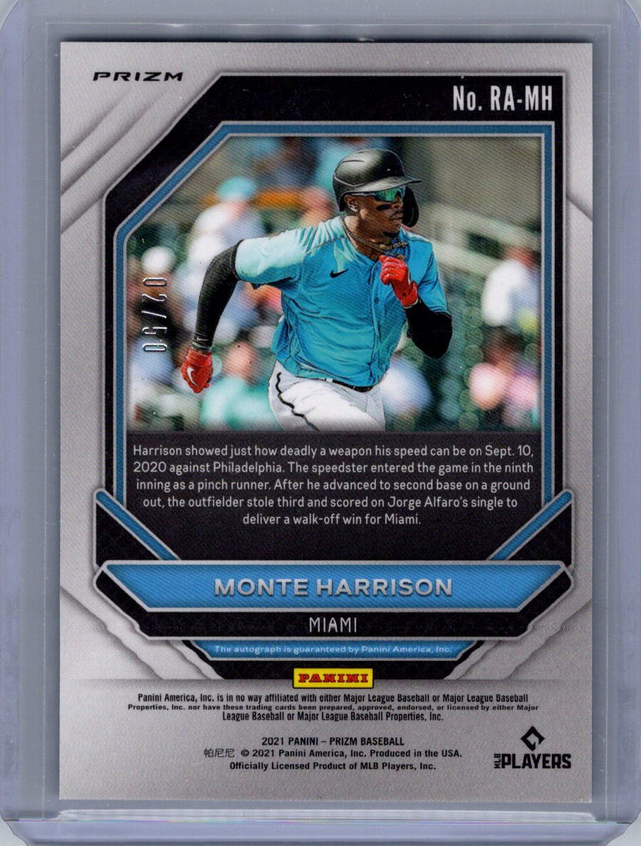 2021 Panini Prizm Monte Harrison Rookie Autographs Carolina Blue Prizm #/50