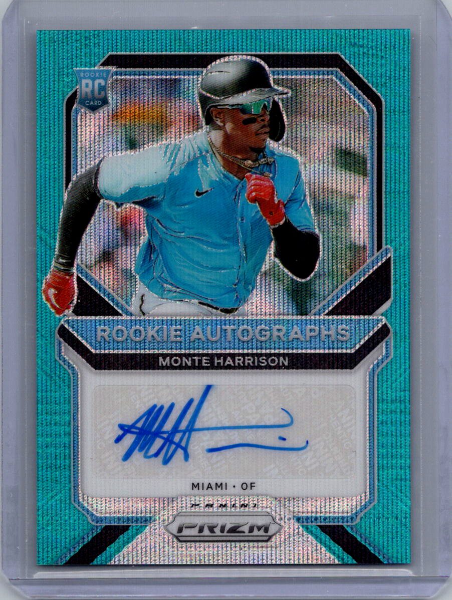 2021 Panini Prizm Monte Harrison Rookie Autographs Carolina Blue Prizm #/50