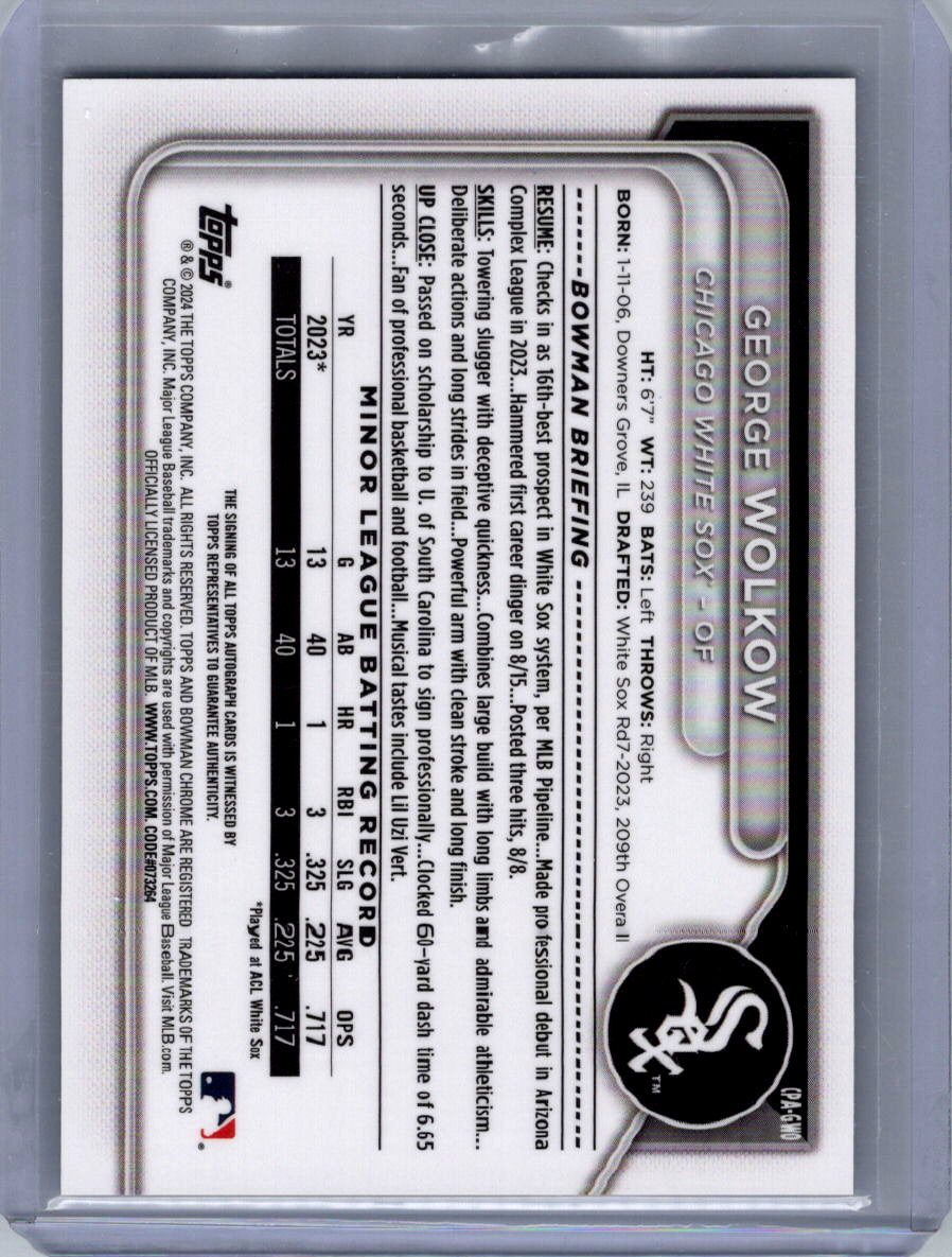 2024 Bowman #CPA-GWO George Wolkow Chrome Prospect Autographs Refractors #/499