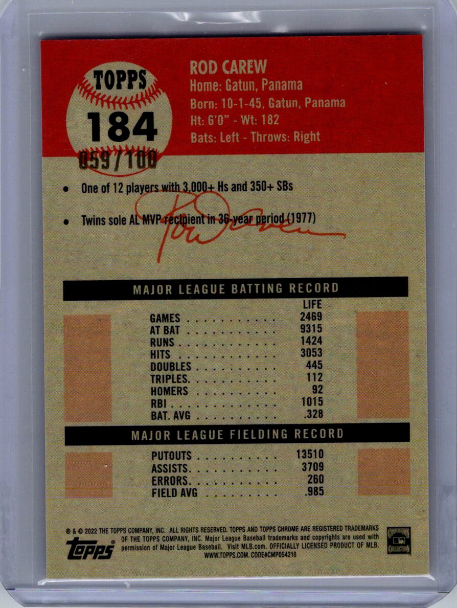 2022 Topps Chrome Platinum Anniversary Rod Carew Toile Cream Fuchsia Atomic