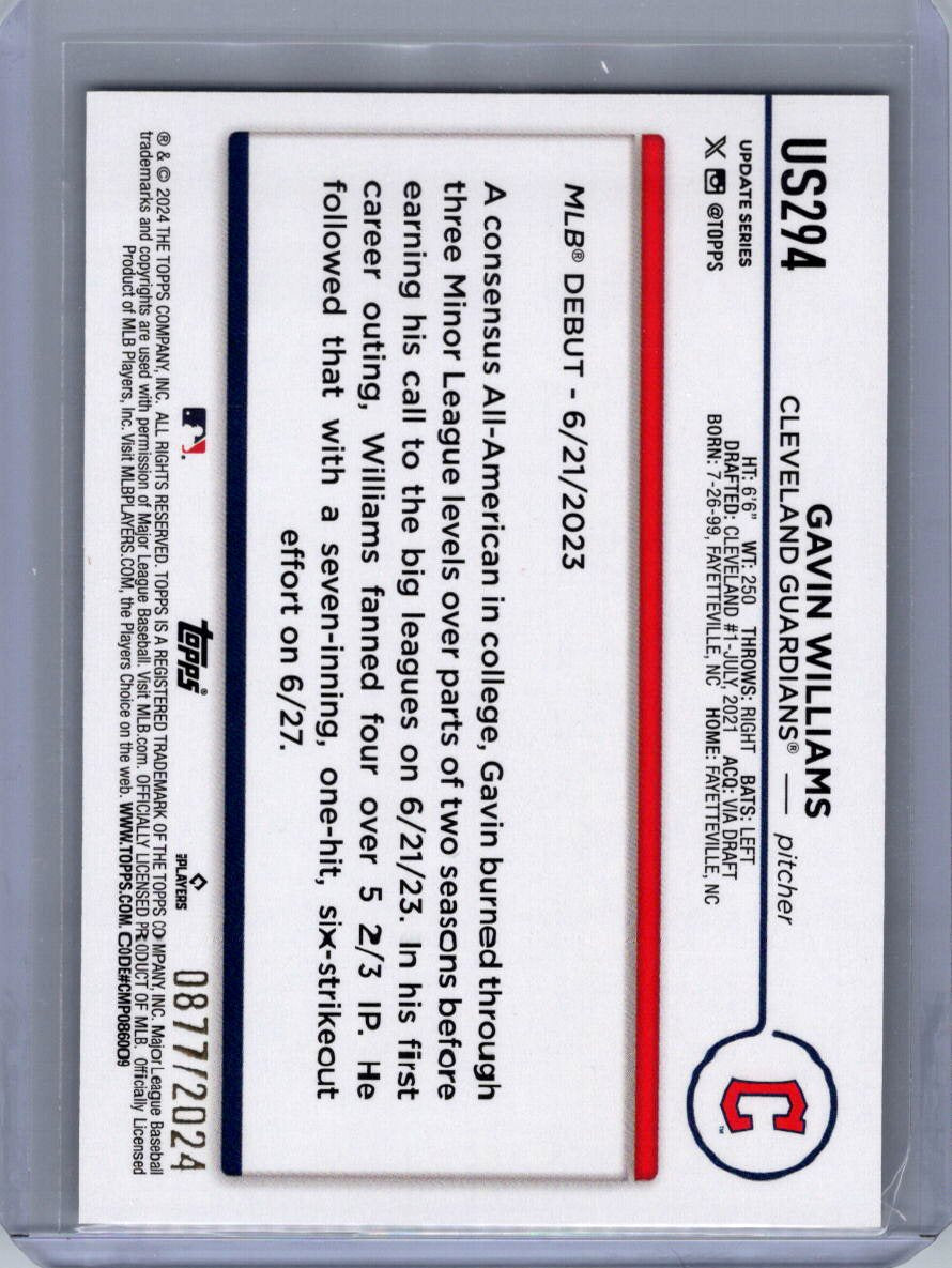 2024 Topps Update #US294 Gavin Williams Gold #/2024