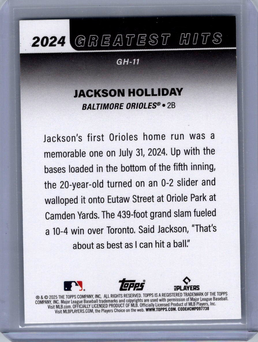 2025 Topps #GH-11 Jackson Holliday 2024 Greatest Hits