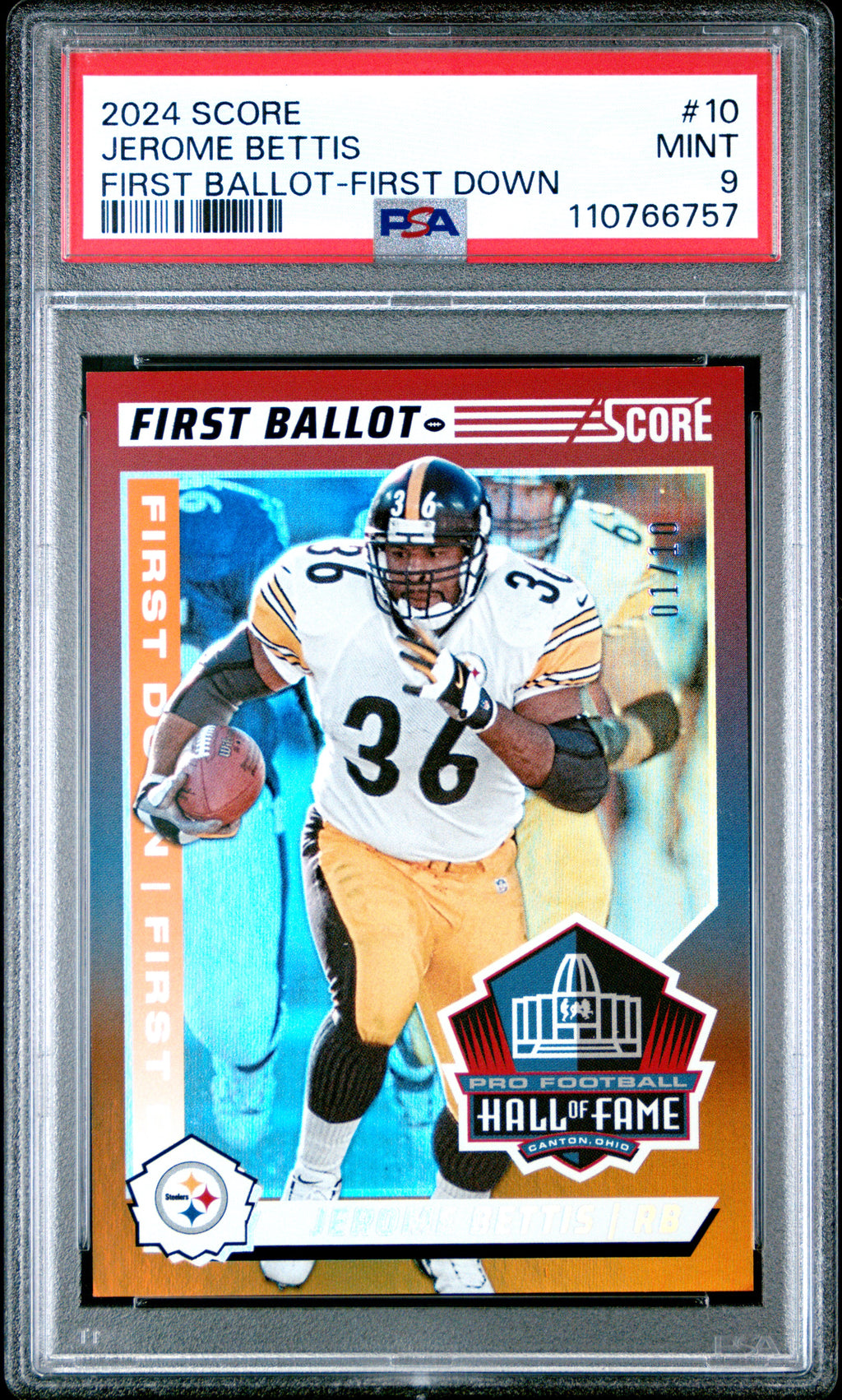 2024 Panini Score First Ballot #10 Jerome Bettis First Down PSA 9 01/10